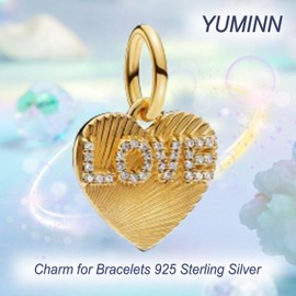 YUMINN Love and Heart Charms 925 Sterling Silver for Bracelets and Necklaces Pendant Beads Valentine's Day Mother's Day Jewellery Gifts for Women, Sterling Silver, Cubic Zirconia