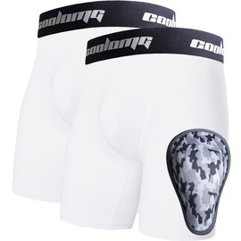 COOLOMG 2-Pack Boys Compression Briefs with Soft Athletic Cup - Youth Baseball Under Shorts White M