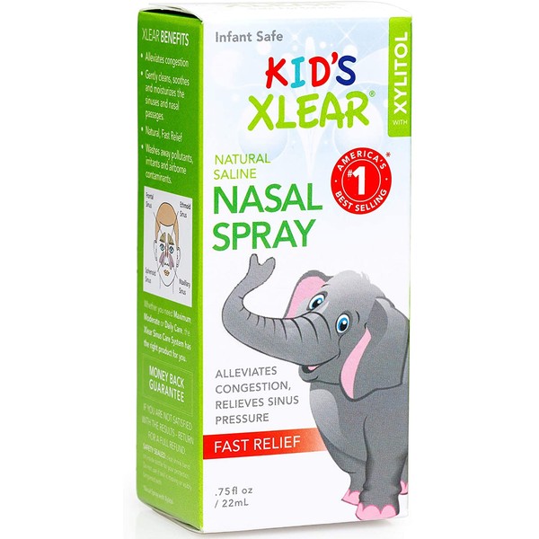 Xlear Kid’s Nasal Spray with Xylitol, All-Natural Saline Nasal Spray for Sinus Rinse & Sinus Relief 0.75 fl oz (2 Pack)