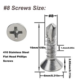 Pack of 120 4.2 x 16 mm Sheet Metal Self-Tapping Screws, 410 Stainless Steel Flat Head Screws Phillips Head Self Drilling Screws High-Strength Fast Tapping Screws (13 mm to 32 mm Available)