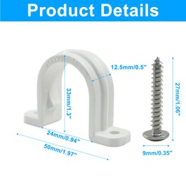 Bonsicoky 12 Set PVC Pipe Clamps - 1" Plastic Pipe Straps with Screws - Two Hole Plastic Pipe Clamps Clips - PVC Conduit Clips for Conduit Cables Hose