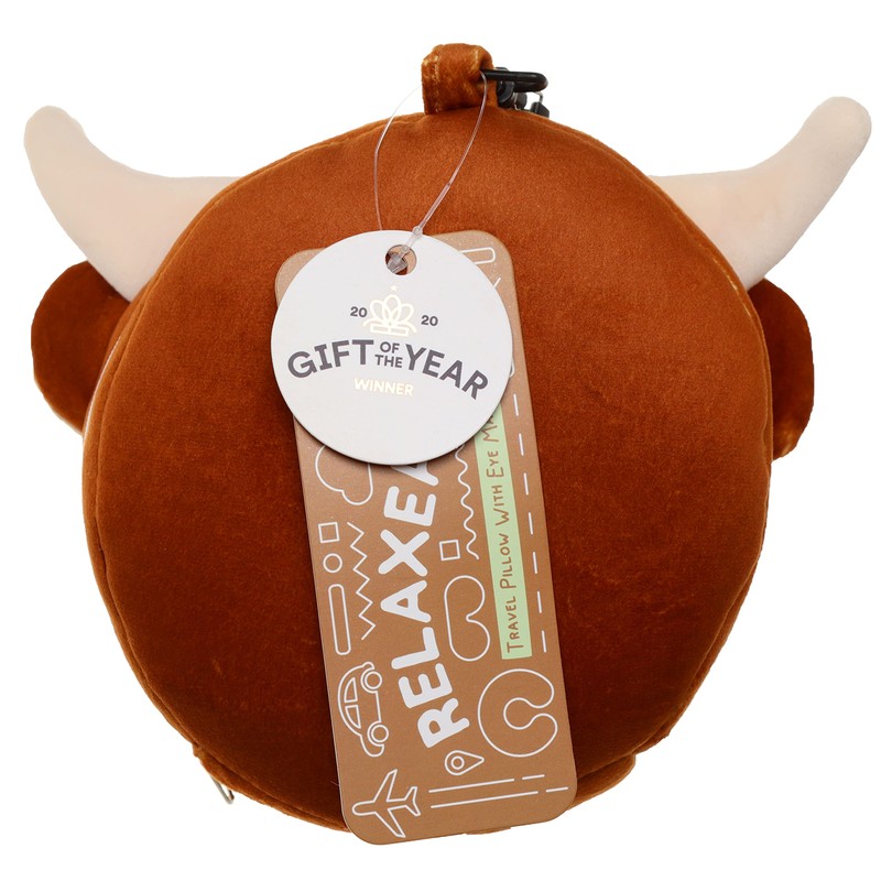 Puckator Relaxeazzz Highland Coo Cow Round Plush Travel Pillow &