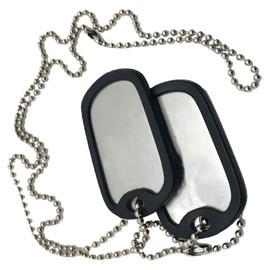 Set of 2 (Blank) Military Dog Tags - Stainless Steel Nickel Plated Army Style Dog Tags with Ball Chains & silencers，Army, Chain, Necklace