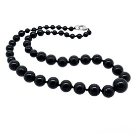 Treasure Bay Women's Stunning 6-14mm Natural Gemstone Beaded Necklace | Blue Green Black Pink Multicolour Agate, Blue Turquoise Necklace For Women (Black agate)