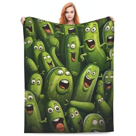 Turamurra Pickle Blanket Funny Gift for Girl Women Comfy Plush Cartoon Pickles Fleece Throws Food Lightweight Sheet Super Soft Teen Kid Quilt Flannel Blankets for Bedding Sofa 60x50 Inches