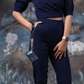 Altally Keychain Women Wristlet Strap Hand Wrist Badge Lanyard Key Chains Card Badge Holder, Marble Black, Big