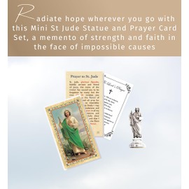 Mini St Jude Statue - St Jude Prayer Card, The Lord's Prayer Card - Made in Italy 2 Inch San Judas Statue for Car - San Judas Tadeo Estatua, Patron Saint of Hope and Impossible Causes - 3 Items Set