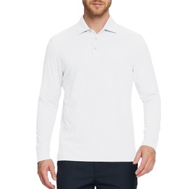 M MAELREG Mens Golf Shirts Dry Fit Performance Moisture Wicking Casual Heather Mens Polo Shirts Long Sleeve White