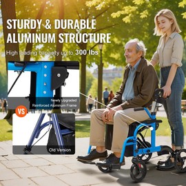 2 in 1 Rollator Walker & Transport Chair for Seniors, 300LBS 702 - Blue
