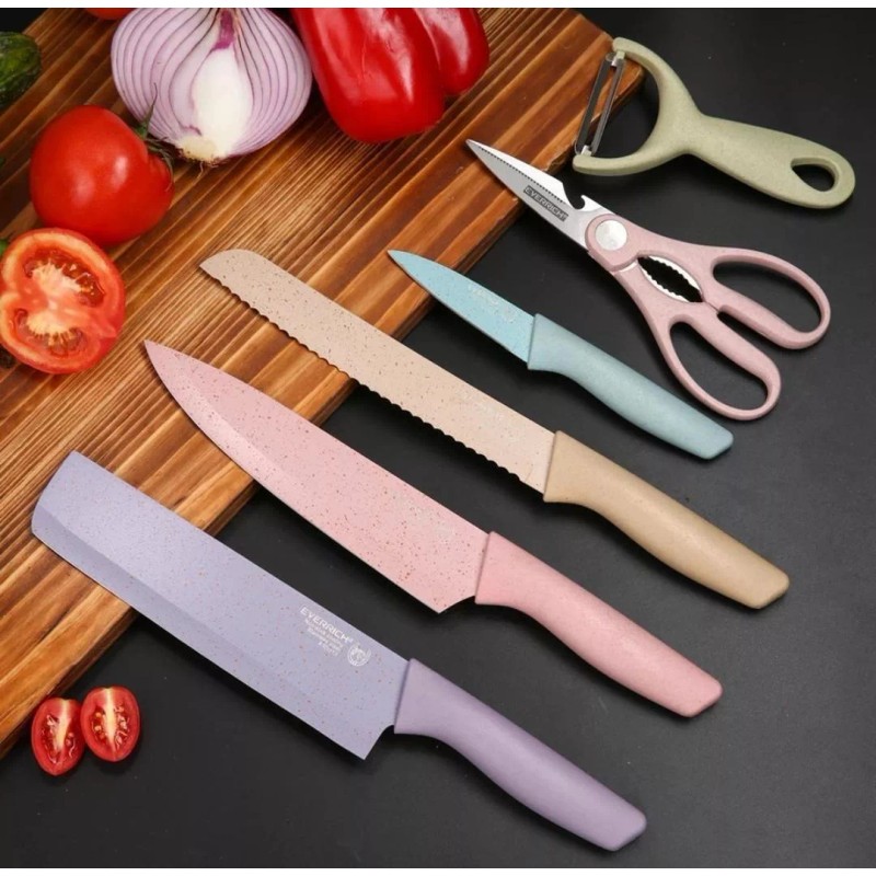 CL Juego Set De Cuchillos Calidad Profesional 6pz Color Pastel