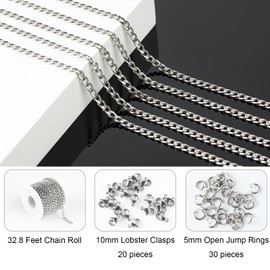 Jabogrii 10 Meters Silver Stainless Steel Chain Spool DIY Curb Cuban Chain for Jewelry Making Women Necklace Bracelet Jewelry Making Chains