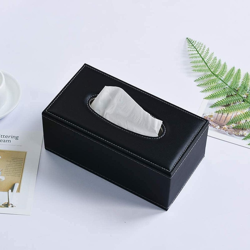 Uandhome Leather Tissue Box, Black Rectangle Tissue Paper Holder Box