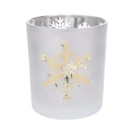 Silver Christmas Winter Silver & Gold Snowflake Glass Candle Holder