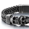 Men's Stainless Steel Three Wise Skulls Bracelet, Heavy-Duty Woven Wheat
