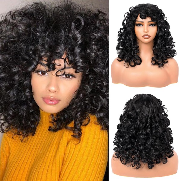 Looxey Curly Wig for Black Women Bouncy Fluffy Heat Resistant