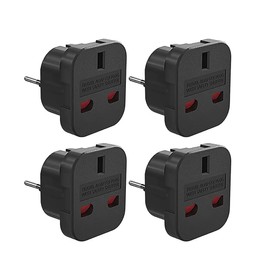Fiotha UK to EU 4 Pack UK to DE Adapter, Travel Adapter UK to EU, Adapter UK to DE, England to Germany Plug for France, Ireland, Netherlands, Poland, Sweden, Black