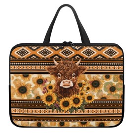 ZIATUBLES Aztec Sunflower Highland Cow Print Laptop Sleeve Case with Handle Carrying Computer Bag Shockproof Protective Laptop Cover Briefcase Laptop Sleeves for Women Men Study Work, 13inch