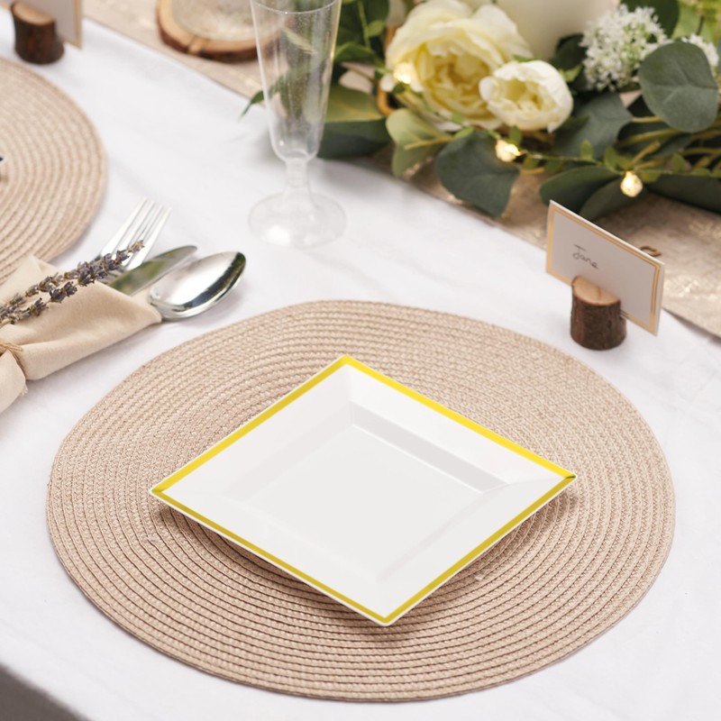 MATANA 20 Premium Square White Plastic Dessert Plates with Gold