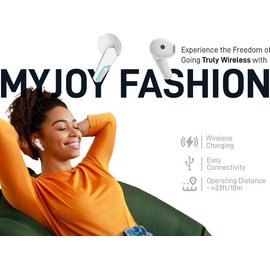 MyJoy Fashion Wireless Bluetooth Earbuds - Sleek and Stylish Design, 180hrs Standby, Wireless Charging - Color: White