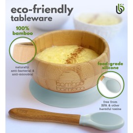 bamboo bamboo Baby Plate & Baby Bowl Weaning Set, Suction Plate and Bowl for Feeding and Weaning, Bamboo Elephant Plate, Toddler Bowl & Baby Spoon, Suction Plates for Babies from 6 Months (Grey)