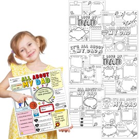 Qyeahkj 48Pcs Father’s Day Coloring Poster, All About Dad Poster for Kids Father’s Day Craft Gifts DIY Fun Home School Party Activities