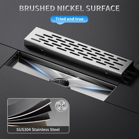 EMBATHER 12 Inches Shower Drain with Removable Strainers,PVC Shower Drain Base for Bathroom Floor Drain,Brushed Nickel Stainless Finished