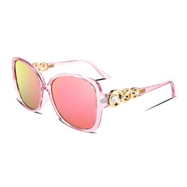 FEISEDY Oversized Square Polarised Womens Sunglasses UV400 Protection Large Ladies Sunglasses B2821, Pink/Pink Mirrored
