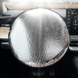 HQRNYP Steering Wheel Cover Sun Shade, Steering Wheel Protector, 18.11" x 18.11" Anti-Heat Aluminum Foil Auto Interior Protector, Reflective Heat Insulation Cooling Protective Cover for Most Vehicles