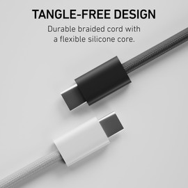 PEEL USB-C to USB-C Charging Cable (White), 480Mbps Speed, 60W Power Delivery, Tangle-Free Braided Cord, for Smartphones, Tablets, and Laptops, 3.3 Feet