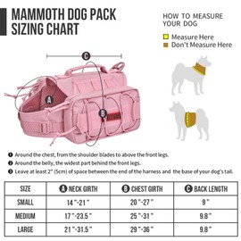 OneTigris Dog Backpack for Medium & Large Dogs, Mammoth Nylon Dog Pack Tactical Backpack Harness with Side Pockets for Hiking Walking Training Running (Pink, Large)
