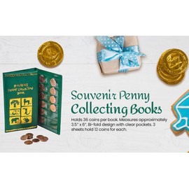Souvenir Penny Holder Collecting Books (Green - Zoo Animals) Bi-Fold Coin Display for Rare and Elongated Pennies! (Green - Zoo)