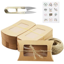 Pack of 50 Gift Boxes Cushion Boxes 14.5 x 7.5 cm Cushion Box Kraft Paper Gift Box Gift Box Boxes Small with Thank You Sticker Jute String for DIY Invitation Gift Party Festival