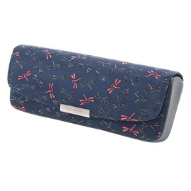Indenya 7523 Glasses Case, Deer Leather, Nagomi, Dragonfly Pattern, Navy Blue Base x Black Red Lacquer, black/red/navy