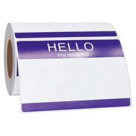Hycodest Hello My Name is, Sticker Writing Stickers Easy Peel and Stick Badges Sensitive Name Tag 3.5"x2.35", 200 Pcs (Purple)