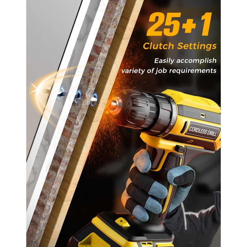 Cordless Drill, 20V MAX Power Drill Set with 2.0Ah Power