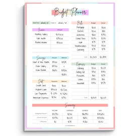 Budget Planner & Monthly Bill Notepad | Finance Budget Planner Desk Pad, Financial Savings, Debt, Income, Expenses, Spending & Bill Trackers - A4 Pastel Rainbow