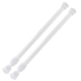 2Pcs Small Spring Tension Rod 12 to 20 Inches, White Tension Curtain Rod No Drill Adjustable Spring Curtain Rod for Wardrobe Bars, Window, Closet, Bookcase (White)