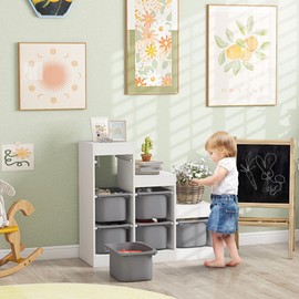 Qaba Qaba Kids Toy Storage Organizer with 6 Storage Bins, 3 Layers Kids Bookshelf Toy Organizer for Boys and Girls Aged 3-8 Years, Play Room, Bedroom, Gray