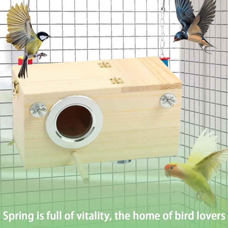 Natural Wood Parakeet Nesting Box Bird Breeding House with Detachable