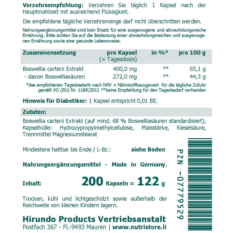 The Nutri Store Boswellia Carterii 400 mg Extract Capsules Pack