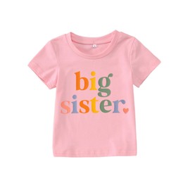 CM C&M WODRO Big Sister Toddler Shirt Promoted to Big Sister Announcement T-Shirt Gifts Little Girls Sibling Matching Outfits (Light Pink, 18-24M)