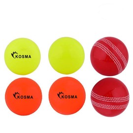 Kosma Pack of 6 Windball Cricket Ball | Indoor & Outdoor Soft Training Cricket Ball for Coaching Practice - (2Pc Yellow, 2Pc Red With White Seam, 2Pc Orange)
