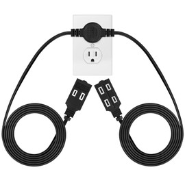 Twin Extension Cord Power Strip 13Ft, Double Extension Cord Splitter for Indoor Use-13 Feet Cord-6.5 Feet on Each Side - Flat Head (Wall Hugger) Outlet Plug - 6 Polarized Outlets with Safety Cover
