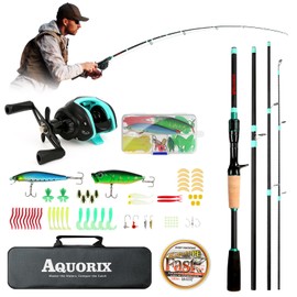 Fishing Rod Reel Combo, Baitcasting Rod with Left-Handed Reel, 5-Piece 5'11" Carbon & Fiberglass Casting Combo, Stainless Steel Guides, Fishing Gear for Bass & Trout, Includes Line, Lures, Bag