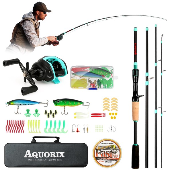 Fishing Rod Reel Combo, Baitcasting Rod with Left-Handed Reel, 5-Piece