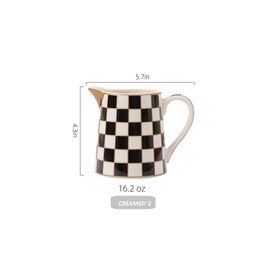 Porlien Checker Porcelain Creamer Pitcher Set of 2, Ceramic Milk Pitcher for Coffee Tea Espresso Cappucino Latte