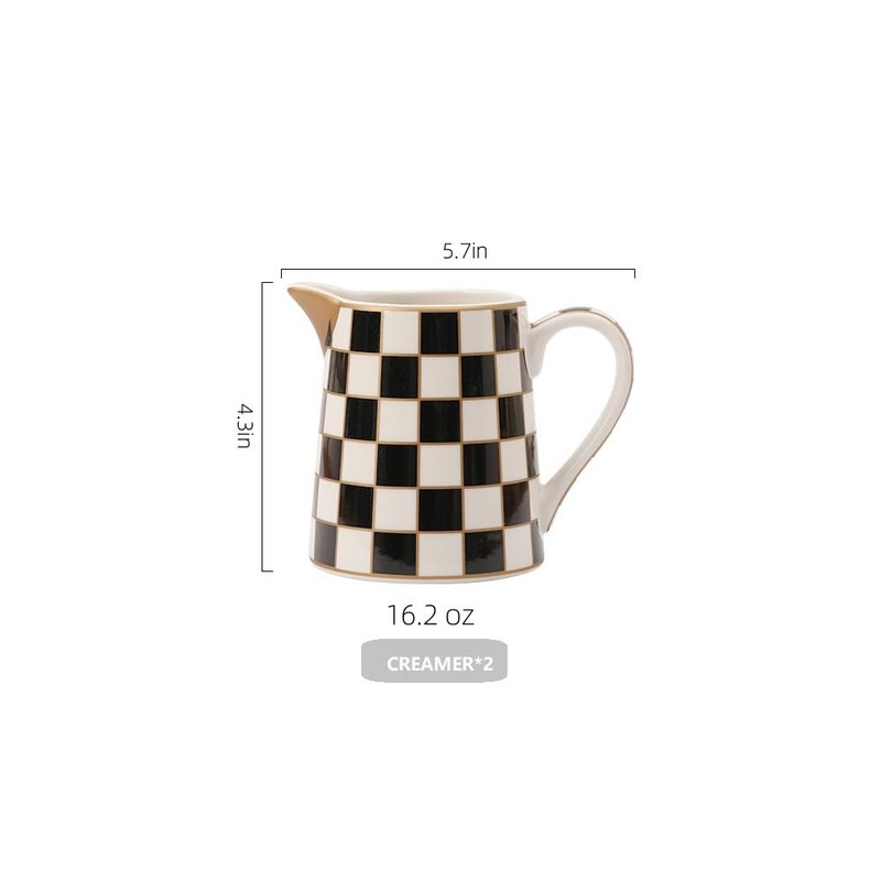 Porlien Checker Porcelain Creamer Pitcher Set of 2, Ceramic Milk