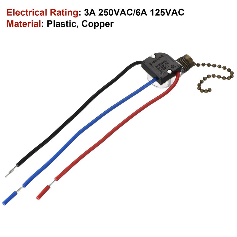 MECCANIXITY Pull Chain Switch 3 Way 3-Wire Replacement ZE-110 for