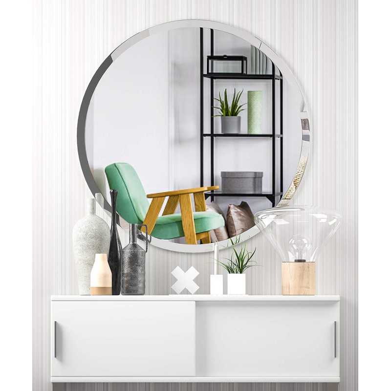 USHOWER 24" Round Frameless Wall Mirror with Beveled Edge -