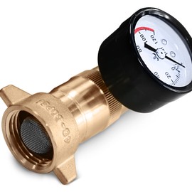 OEBLD Brass RV Water Pressure Regulator (40-50PSI) with Gauge and Filter Screen, 3/4” NH Lead-Free Monitor Water Hose Pressure,for RV Camper, Travel Trailer，RV Plumbing System - Easy Read Gauge